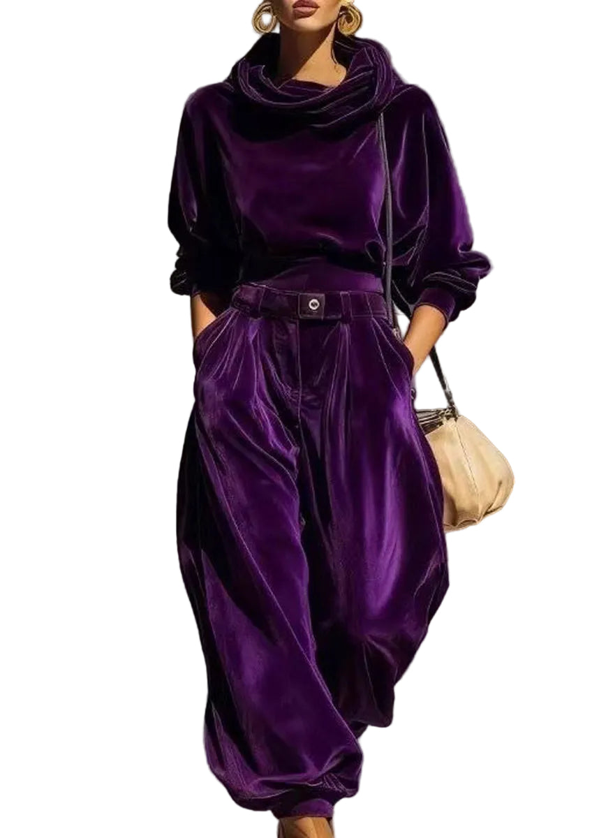 Ensemble Femme Deux Pièces Style Vintage avec Haut à Capuche et Sarouel 0