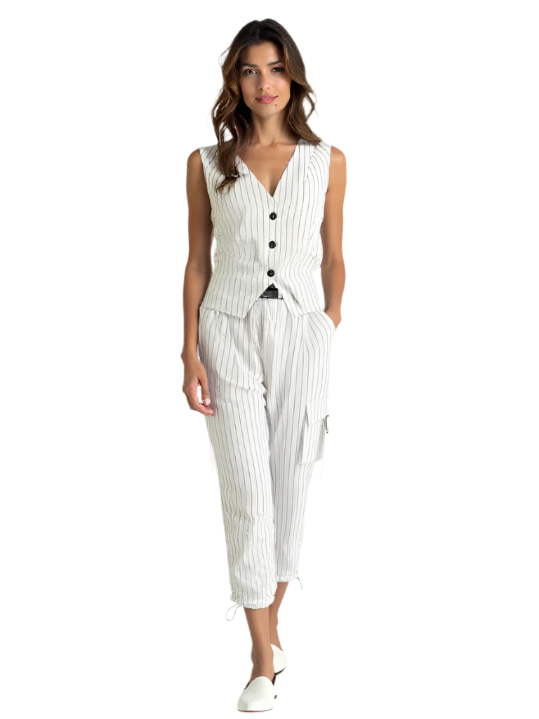 Ensemble Femme Gilet et Pantalon Rayé Tissu Léger Casual 0