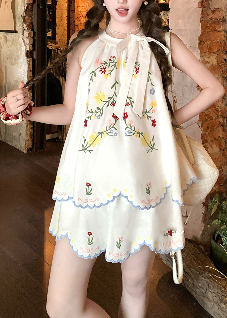 Ensemble Femme Haut Brodé et Jupe Lin Style Estival 1