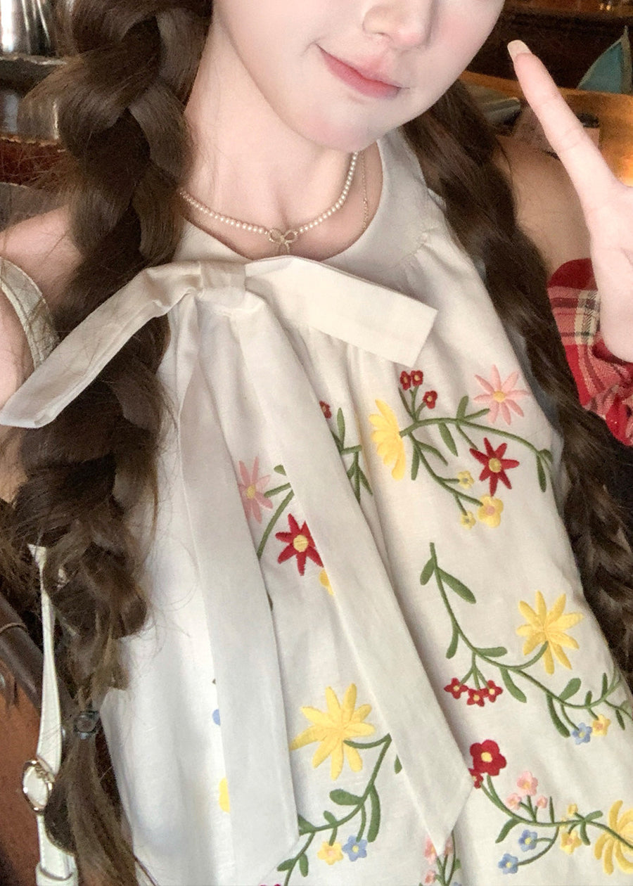 Ensemble Femme Haut Brodé et Jupe Lin Style Estival 4