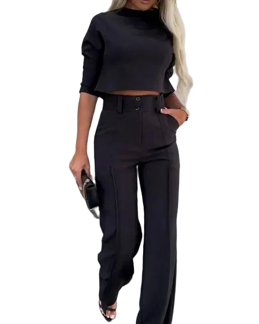 Ensemble Femme Haut Court et Pantalon Taille Haute 0