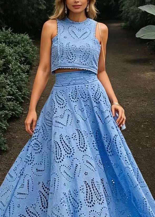 Ensemble Femme Haut Découpé et Jupe à Ourlet Large Sans Manches 3