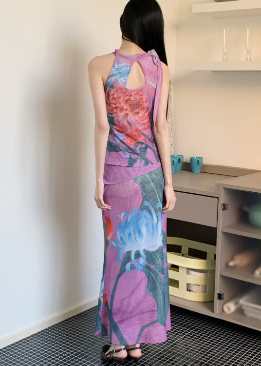 Ensemble Femme Haut Sans Manches et Jupe Style Chinois Réversible 3