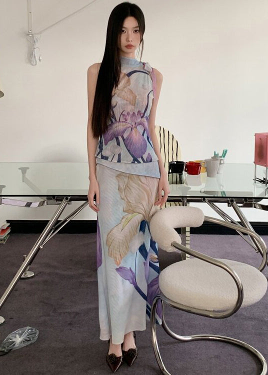 Ensemble Femme Haut Sans Manches et Jupe Style Chinois Réversible 4