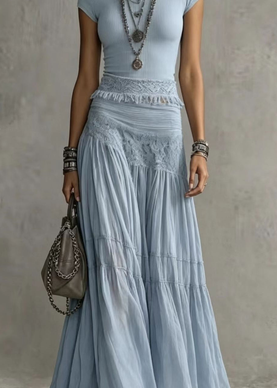 Ensemble Femme Haut Tricot Pampilles et Jupe Longue Mousseline Sans Manches 4