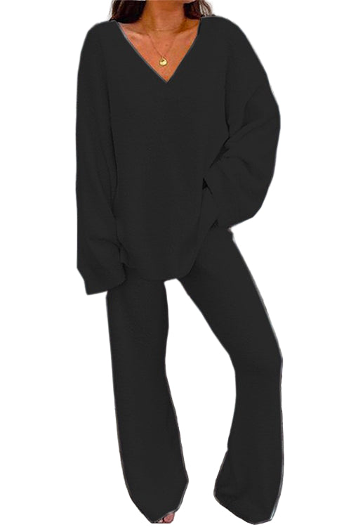 Ensemble Femme Haut à Manches Chauve-souris et Pantalon Droit Décontracté 3