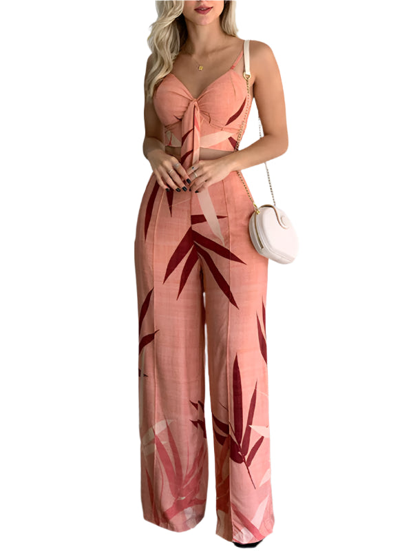 Ensemble Femme Pantalon Large Imprimé Col V Tissu Mélangé Polyamide Spandex 0