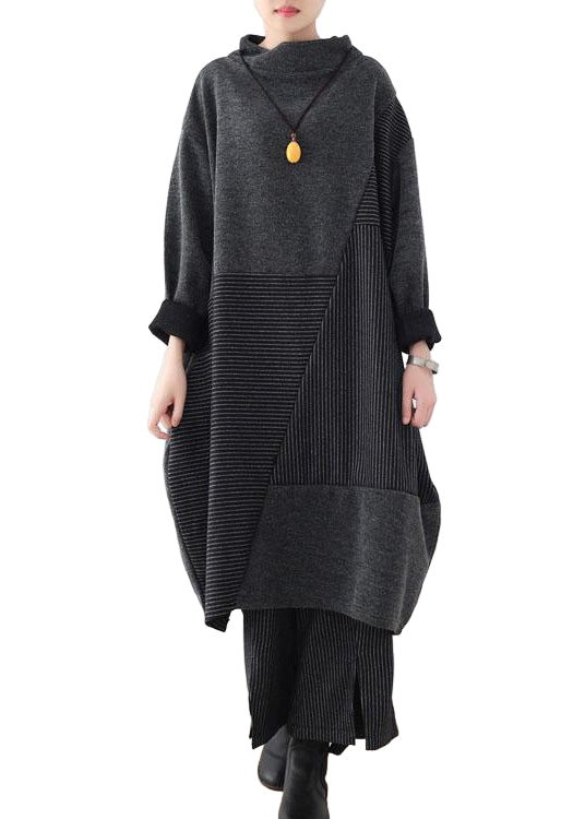 Ensemble Femme Pull à Rayures et Pantalon à Jambes Larges 0