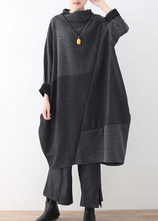 Ensemble Femme Pull à Rayures et Pantalon à Jambes Larges 1