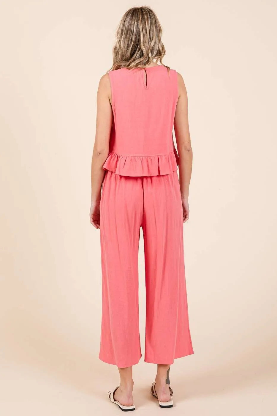 Ensemble Femme Top à Volants en Lin et Pantalon 4