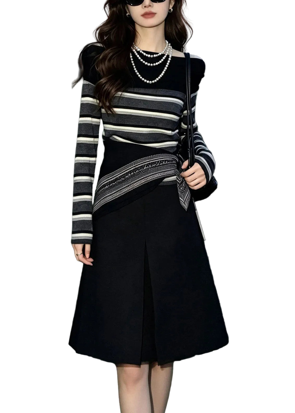 Ensemble Femme Trois Pièces Rayé Col Rond Automne 0