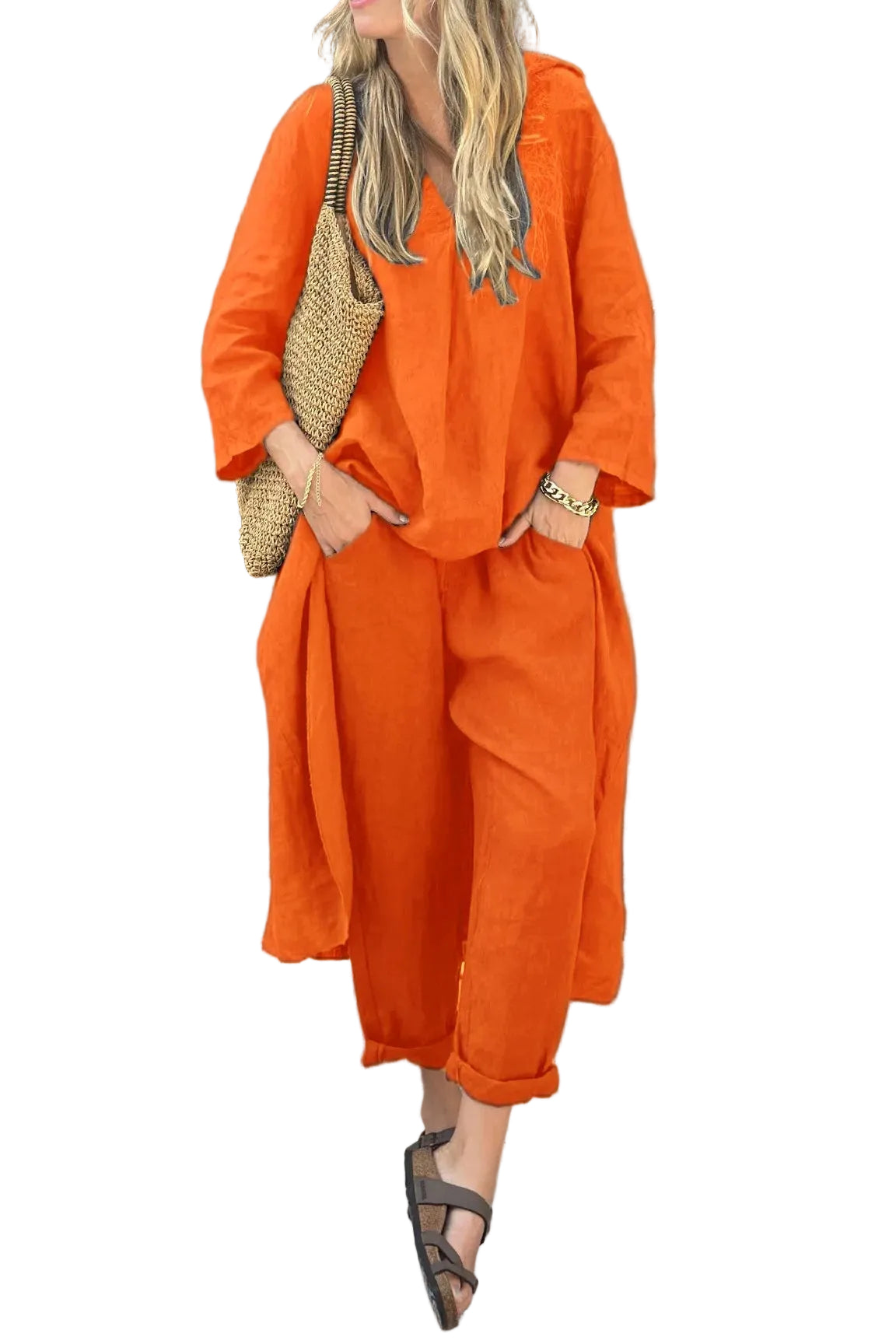 Ensemble Femme Tunique Longue et Pantalon Décontracté Moderne 6
