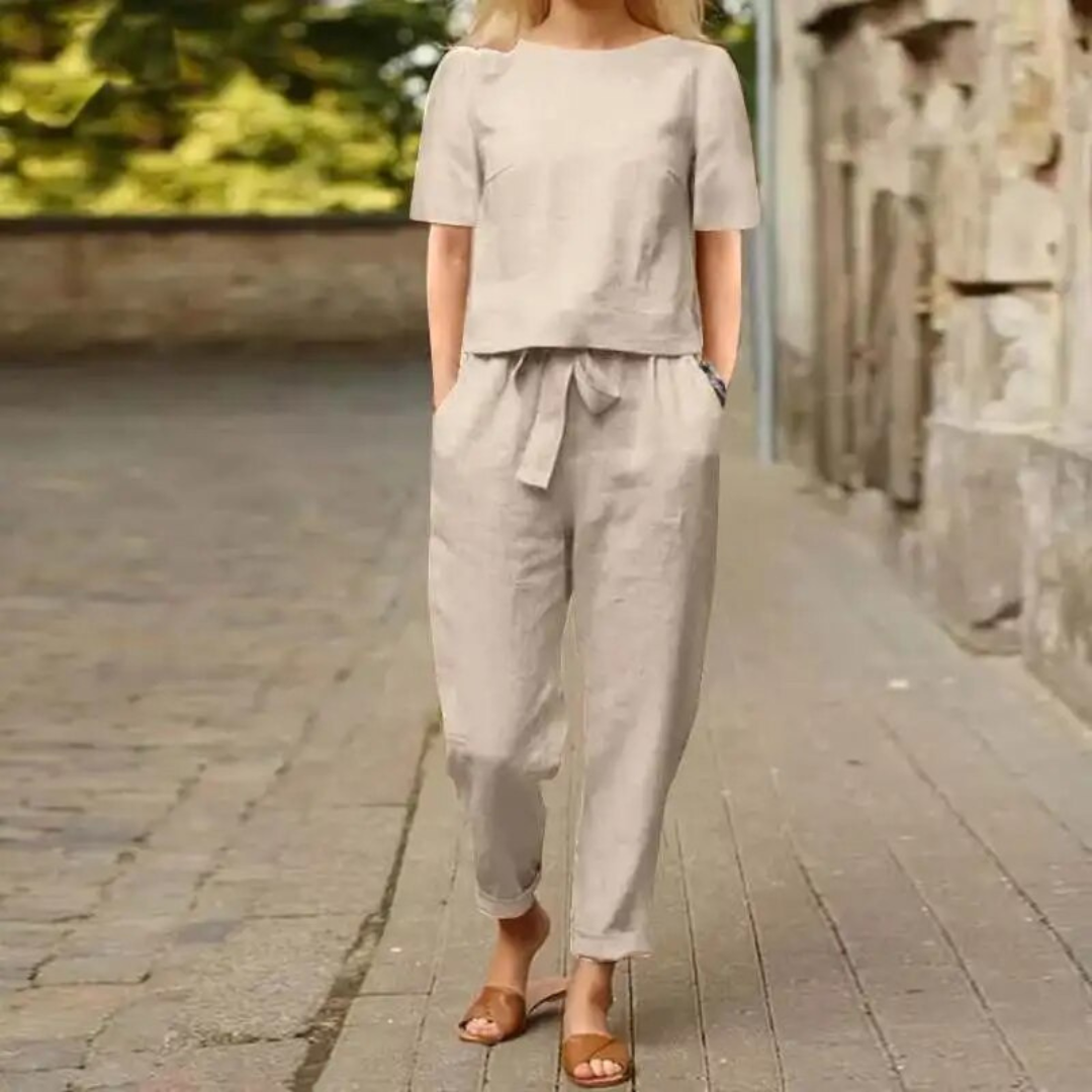 Ensemble Femme en Lin à Deux Pièces avec Pantalon et Haut 1