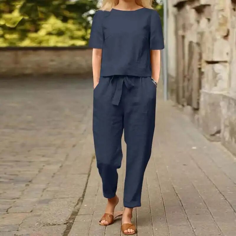 Ensemble Femme en Lin à Deux Pièces avec Pantalon et Haut 2