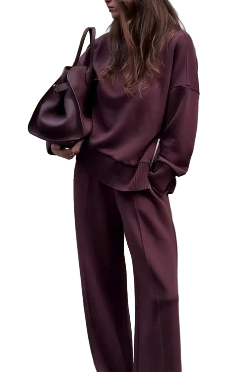 Ensemble Jogging Femme Col Montant et Pantalon Large Décontracté 0