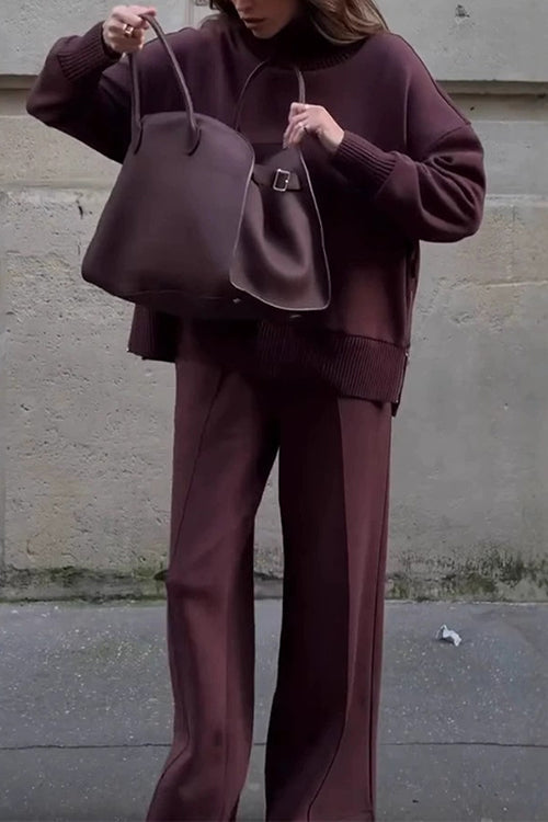 Ensemble Jogging Femme Col Montant et Pantalon Large Décontracté 4