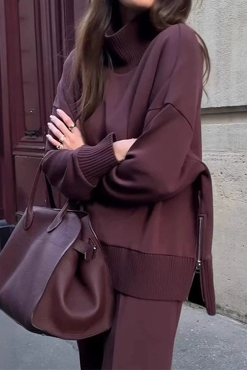 Ensemble Jogging Femme Col Montant et Pantalon Large Décontracté 5