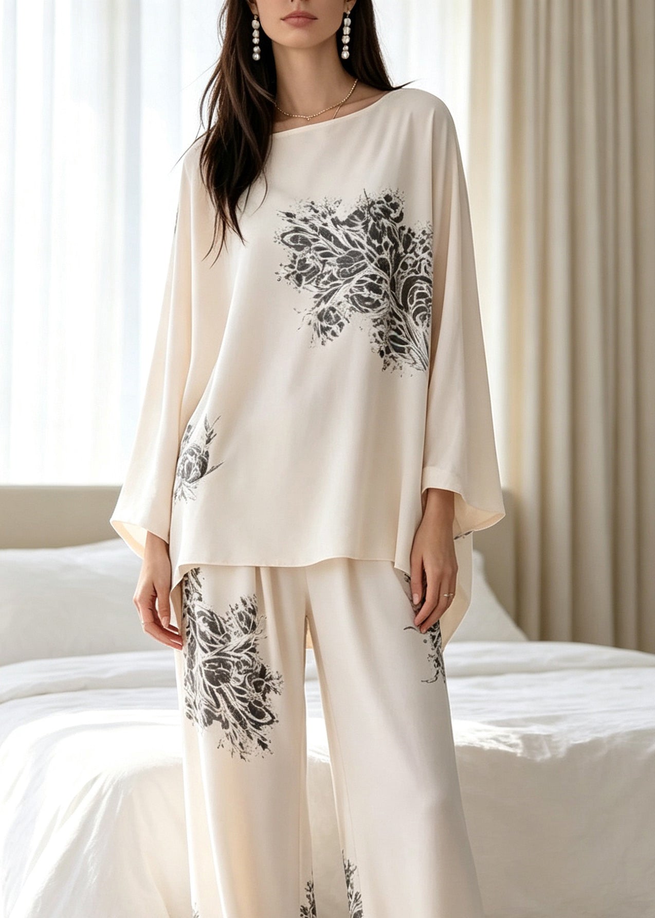 Ensemble Pyjama Femme Ample Manches Chauve-Souris Col Rond 3