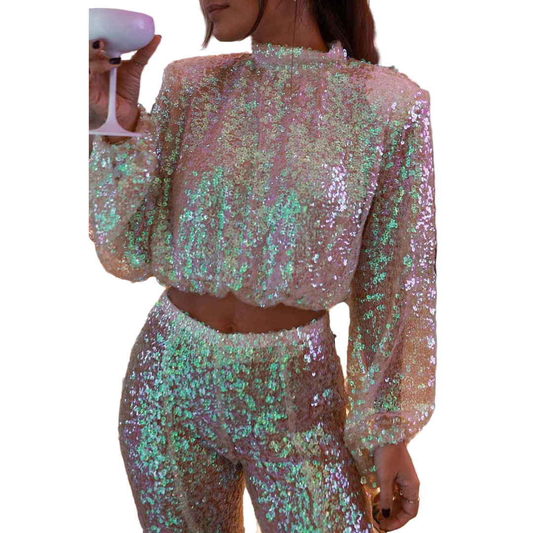 Ensemble Soirée Femme Col Roulé Chic Deux Pièces Tissu Doux 0