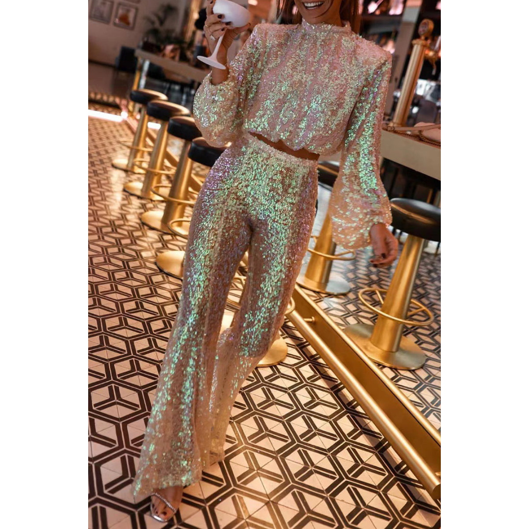 Ensemble Soirée Femme Col Roulé Chic Deux Pièces Tissu Doux 1