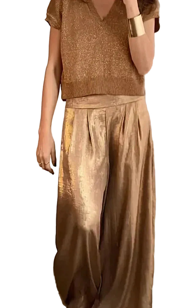 Ensemble Tailleur Femme Chic avec Pantalon Assorti et Haut à Manches Mi-Longues 0