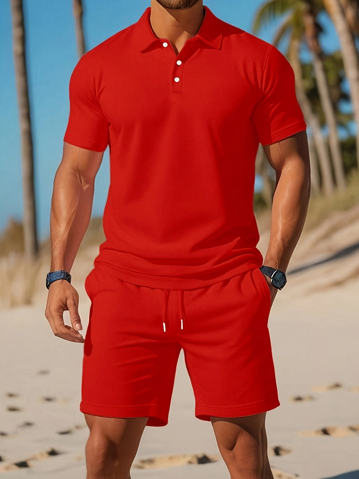 Ensemble d'Été Homme Polo Et Short Tissu Tricoté Léger 4