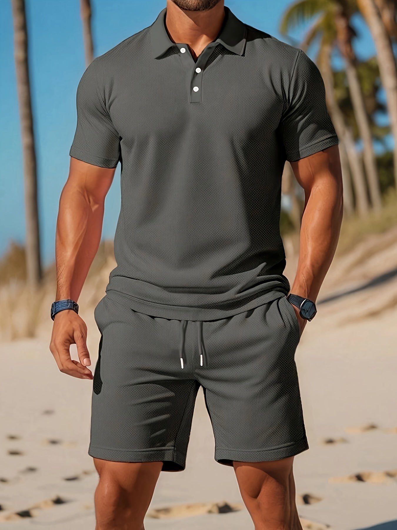 Ensemble d'Été Homme Polo Et Short Tissu Tricoté Léger 5