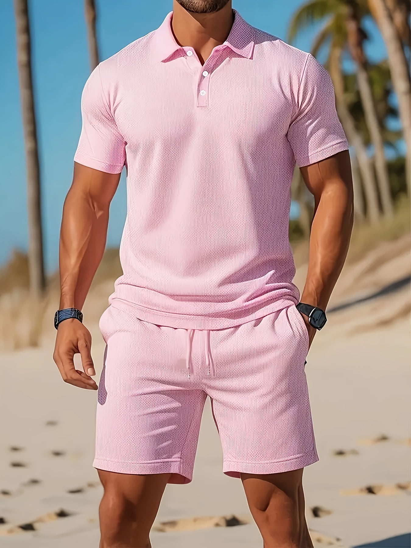 Ensemble d'Été Homme Polo Et Short Tissu Tricoté Léger 9