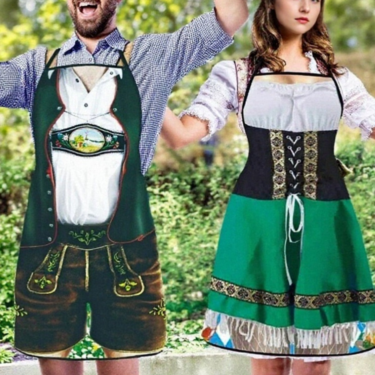 Ensemble de 2 Schürzen Humoristiques pour Couples Style Oktoberfest Imprimé 3D 1