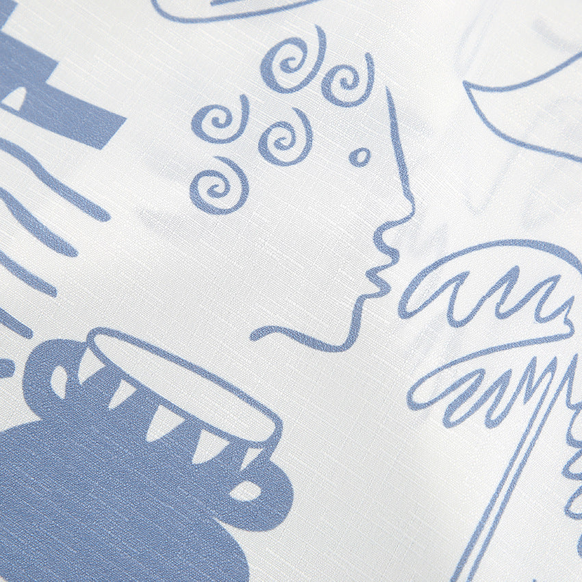 Ensemble de Plage Femme Coton Imprimé Abstrait Chemise à Boutons et Short Décontracté 3