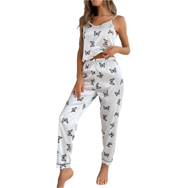 Ensemble de Pyjama en Satin pour Femmes avec Imprimé Papillon 3
