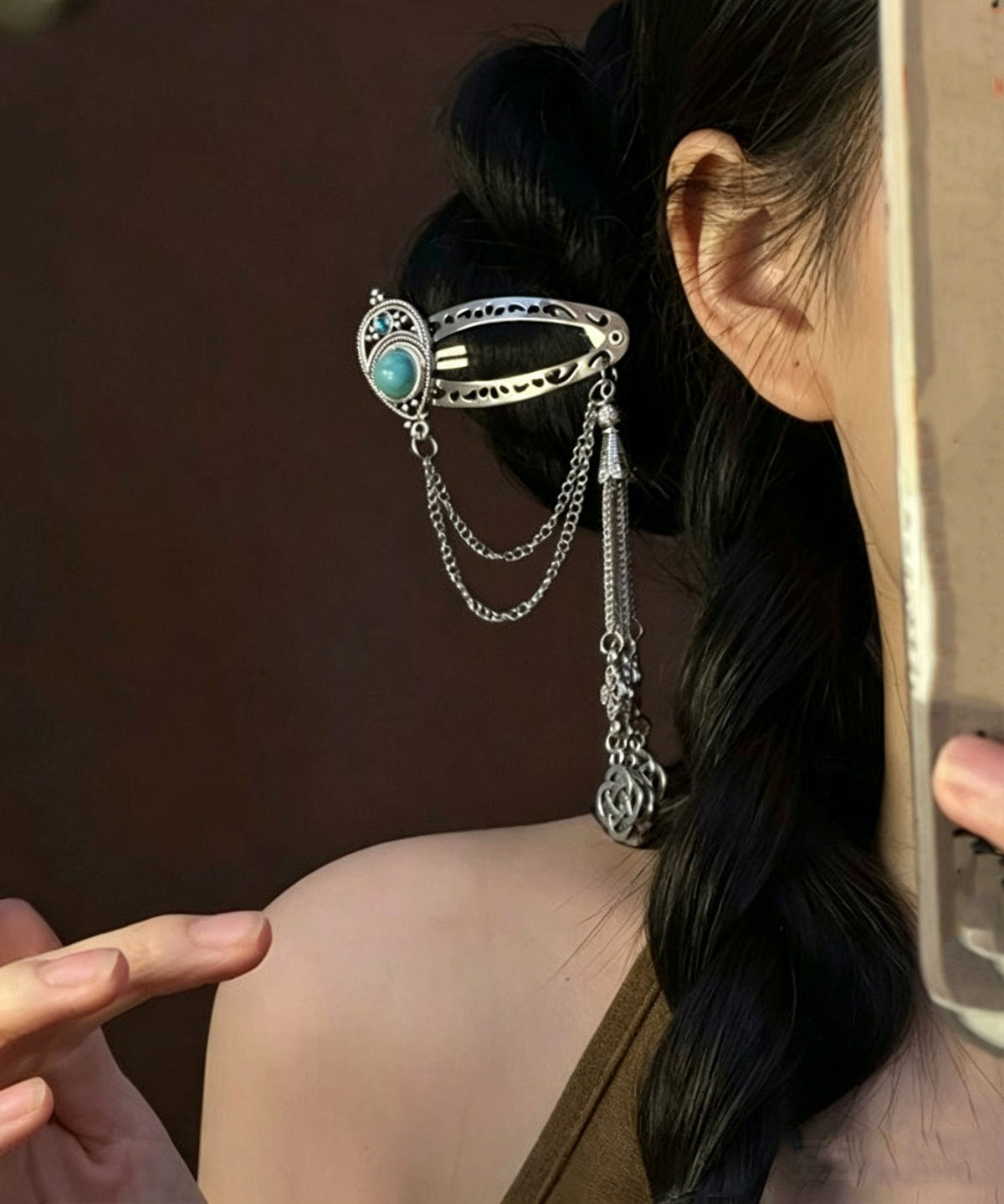 Épingle à cheveux femme à pampilles turquoise style bohème 2