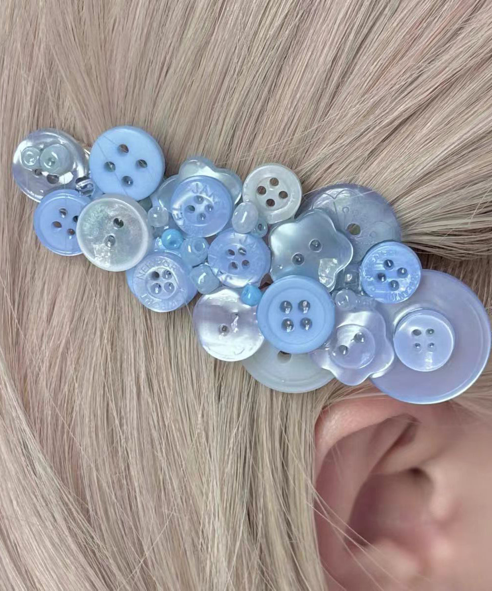 Épingle à cheveux femme style bouton bleu taillé 3