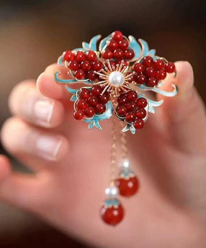 Épingle à cheveux femme style chinois à pampilles florales 0