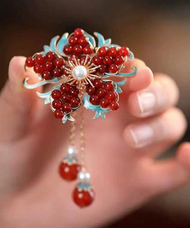 Épingle à cheveux femme style chinois à pampilles florales 3