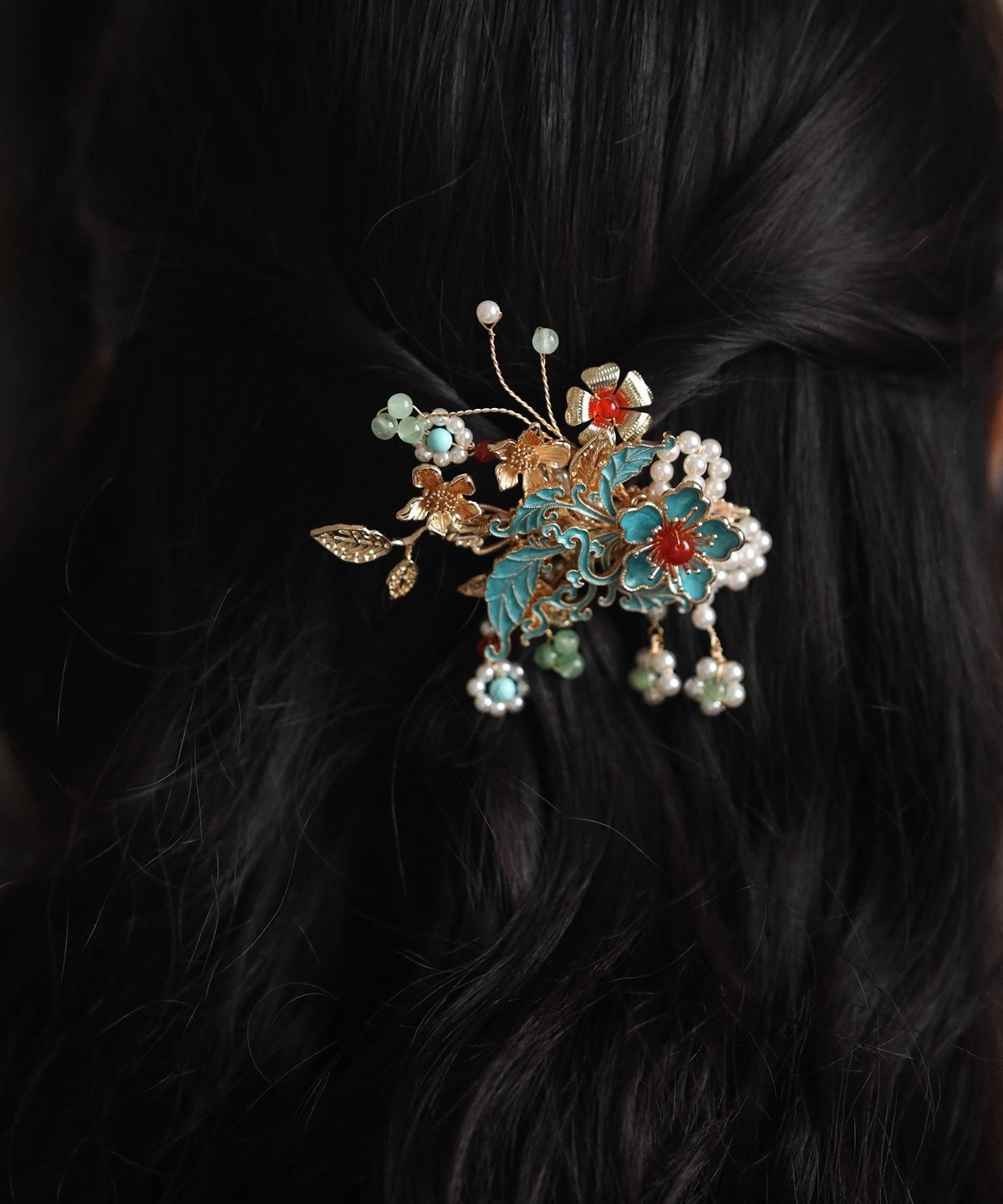 Épingle à cheveux femme style floral avec pompon multicolore 4