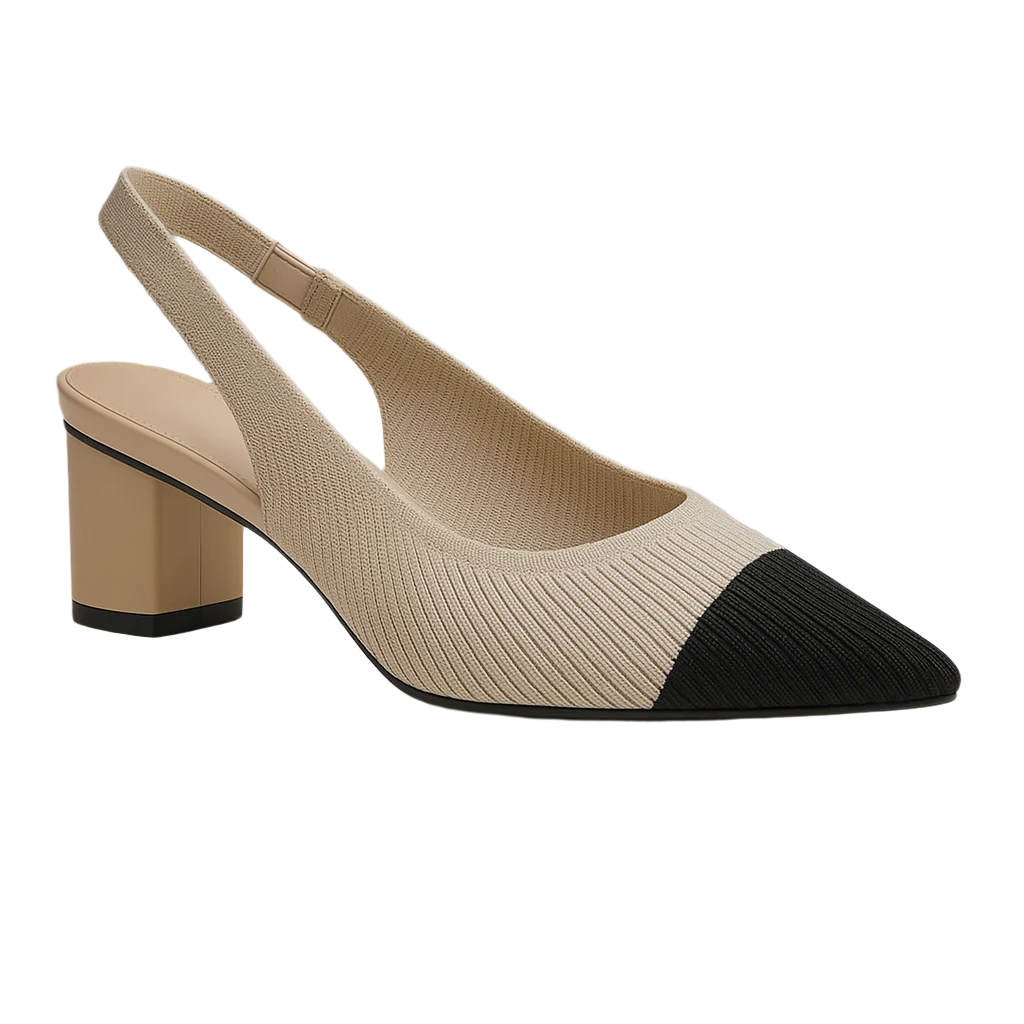 Escarpins Femme Slingback Bout Pointu Talon Bloc Côtelé 0