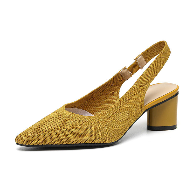 Escarpins Femme Slingback Bout Pointu Talon Bloc Côtelé 10