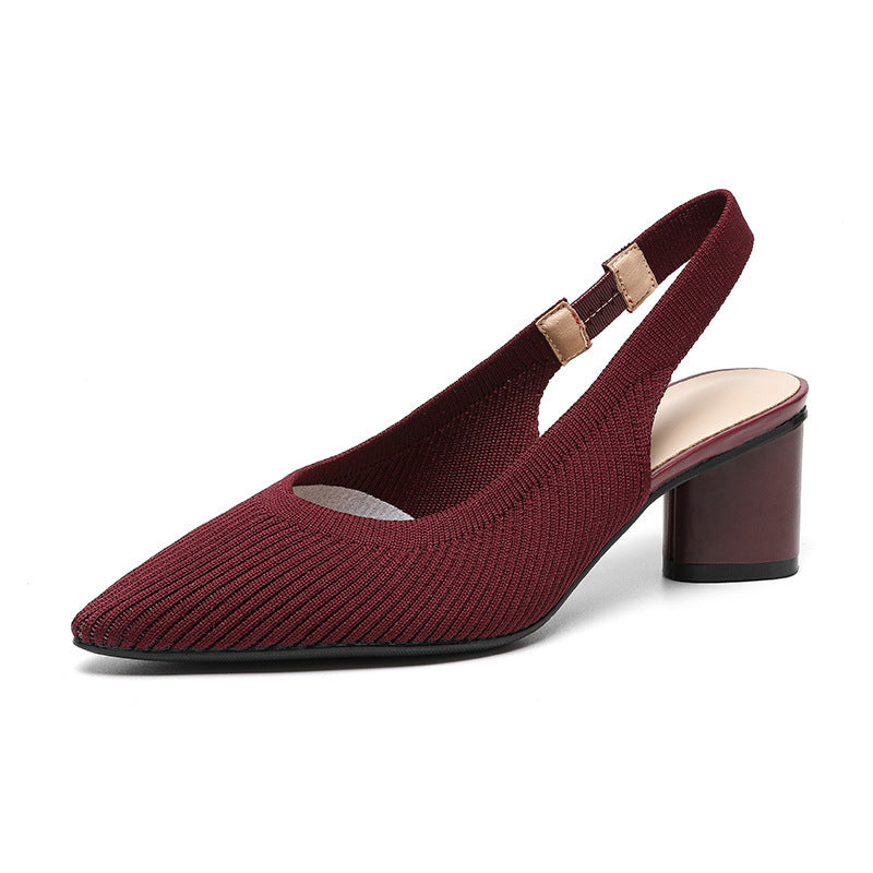 Escarpins Femme Slingback Bout Pointu Talon Bloc Côtelé 11