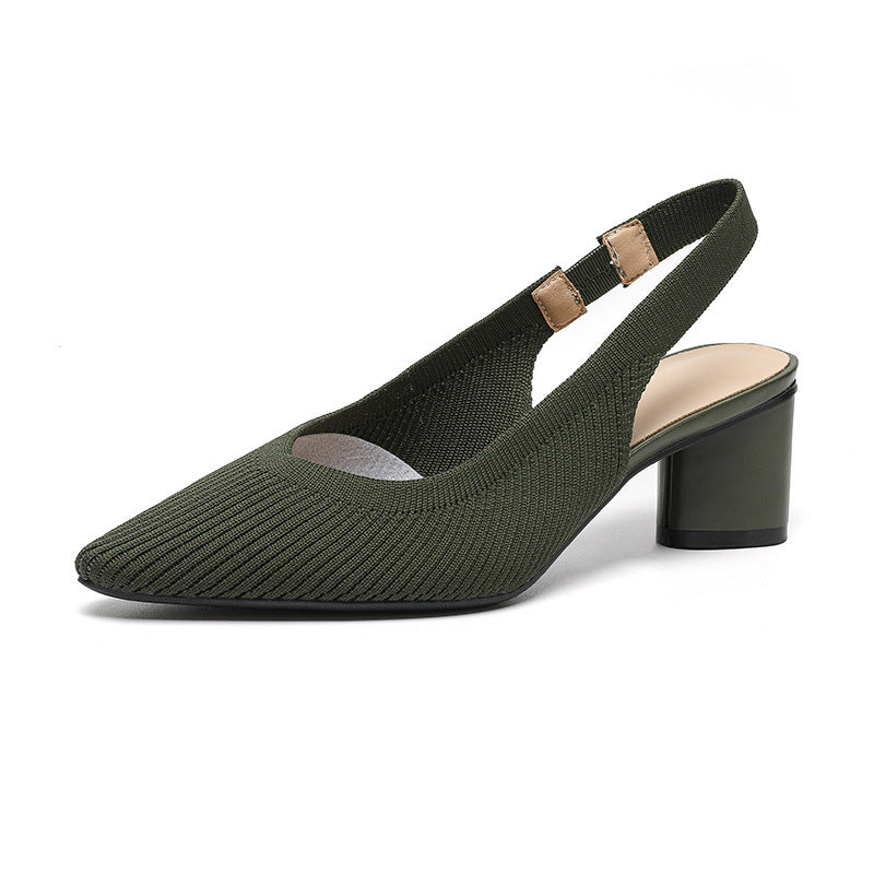 Escarpins Femme Slingback Bout Pointu Talon Bloc Côtelé 12