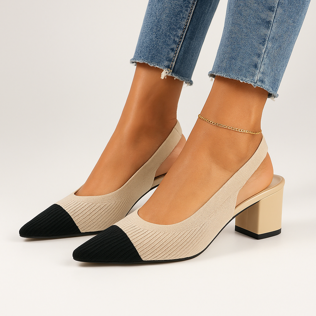 Escarpins Femme Slingback Bout Pointu Talon Bloc Côtelé 1