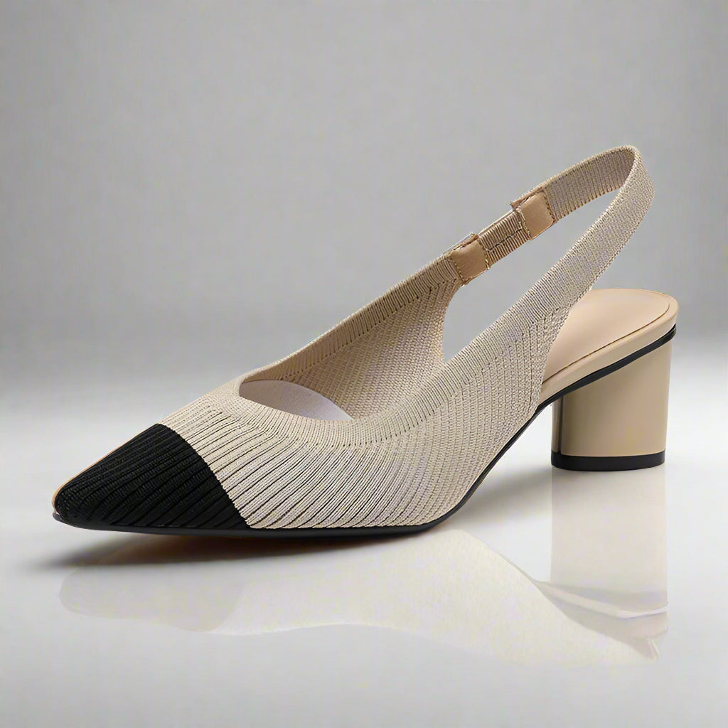 Escarpins Femme Slingback Bout Pointu Talon Bloc Côtelé 3
