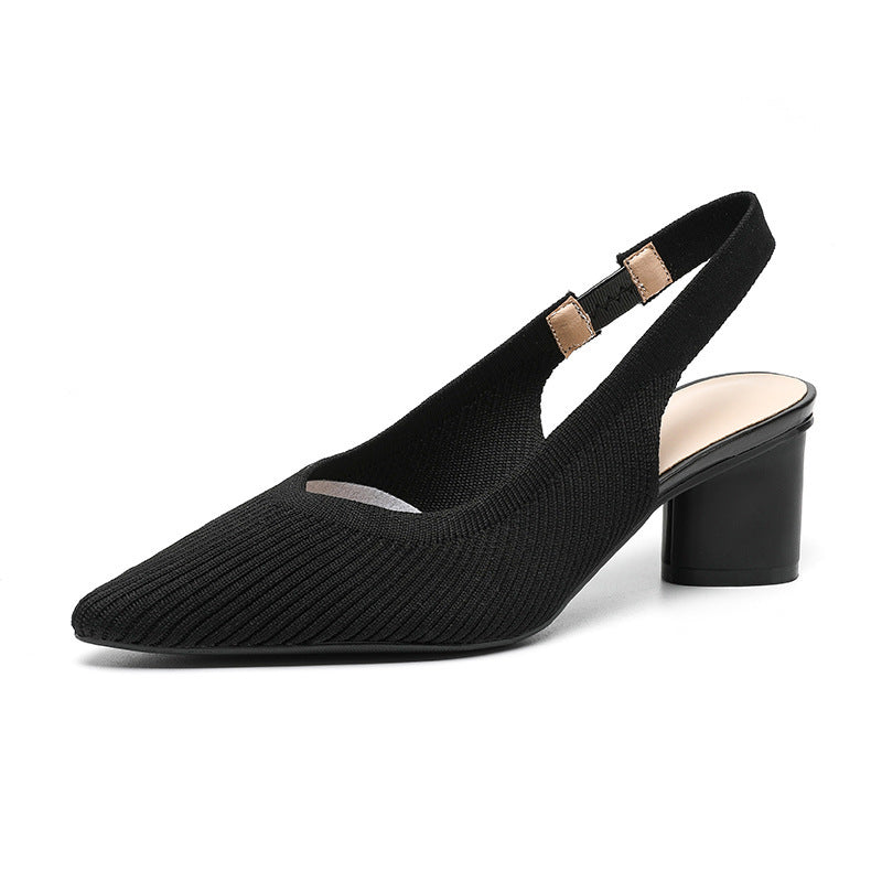 Escarpins Femme Slingback Bout Pointu Talon Bloc Côtelé 4
