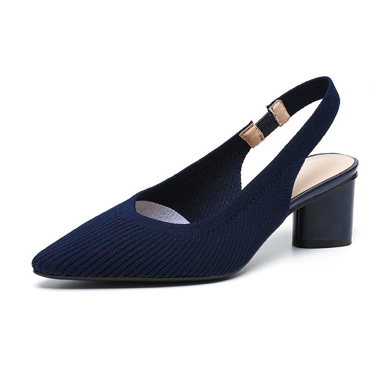 Escarpins Femme Slingback Bout Pointu Talon Bloc Côtelé 5