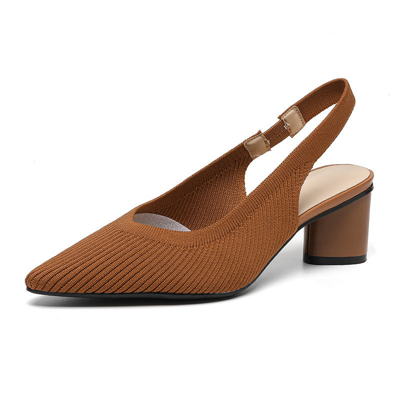 Escarpins Femme Slingback Bout Pointu Talon Bloc Côtelé 6