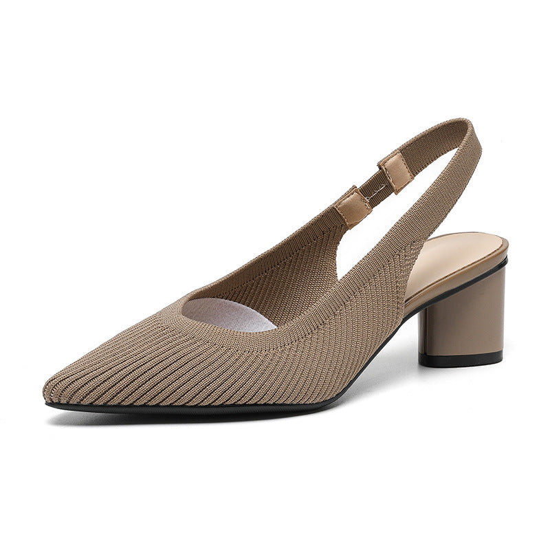 Escarpins Femme Slingback Bout Pointu Talon Bloc Côtelé 7