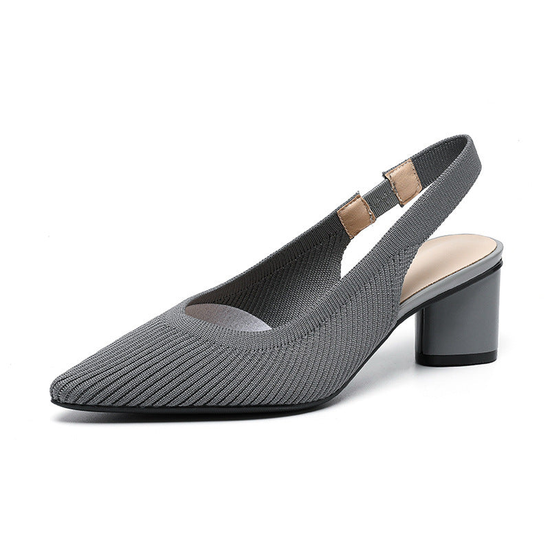 Escarpins Femme Slingback Bout Pointu Talon Bloc Côtelé 8