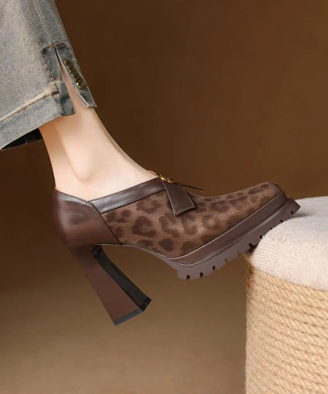 Escarpins à plateforme pour femme style léopard à talons épais 0