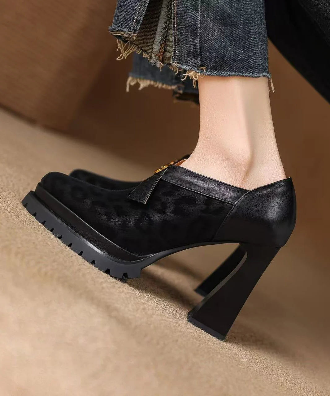 Escarpins à plateforme pour femme style léopard à talons épais 1