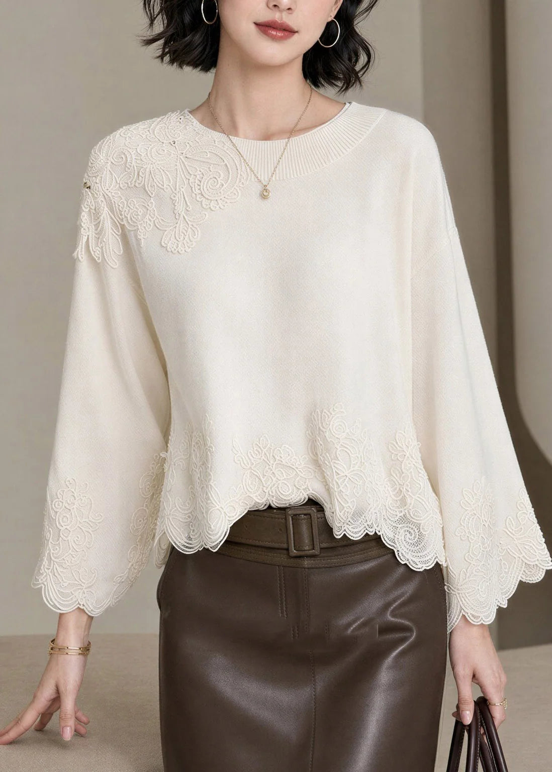 Femme Haut Patchwork Dentelle Brodée Automne 1
